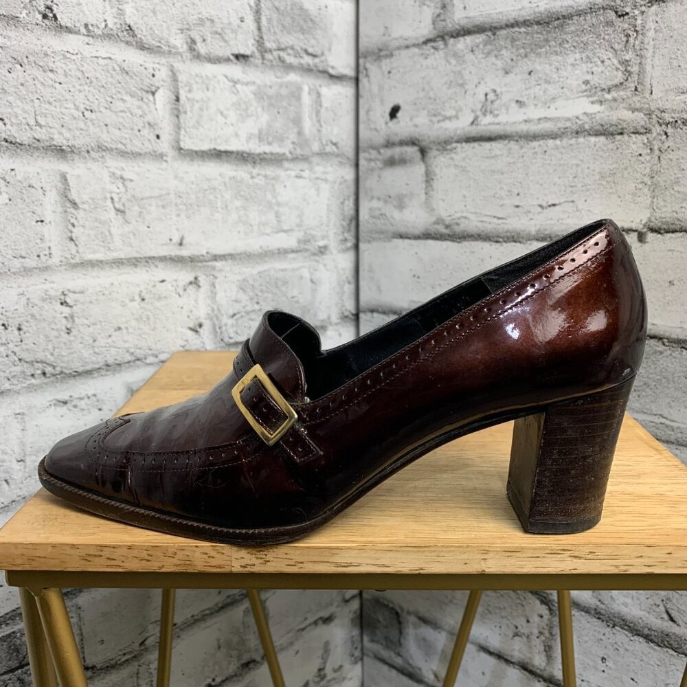 Vintage 90s Arnold Churgin Patent Leather Mid Block Heel Loafer